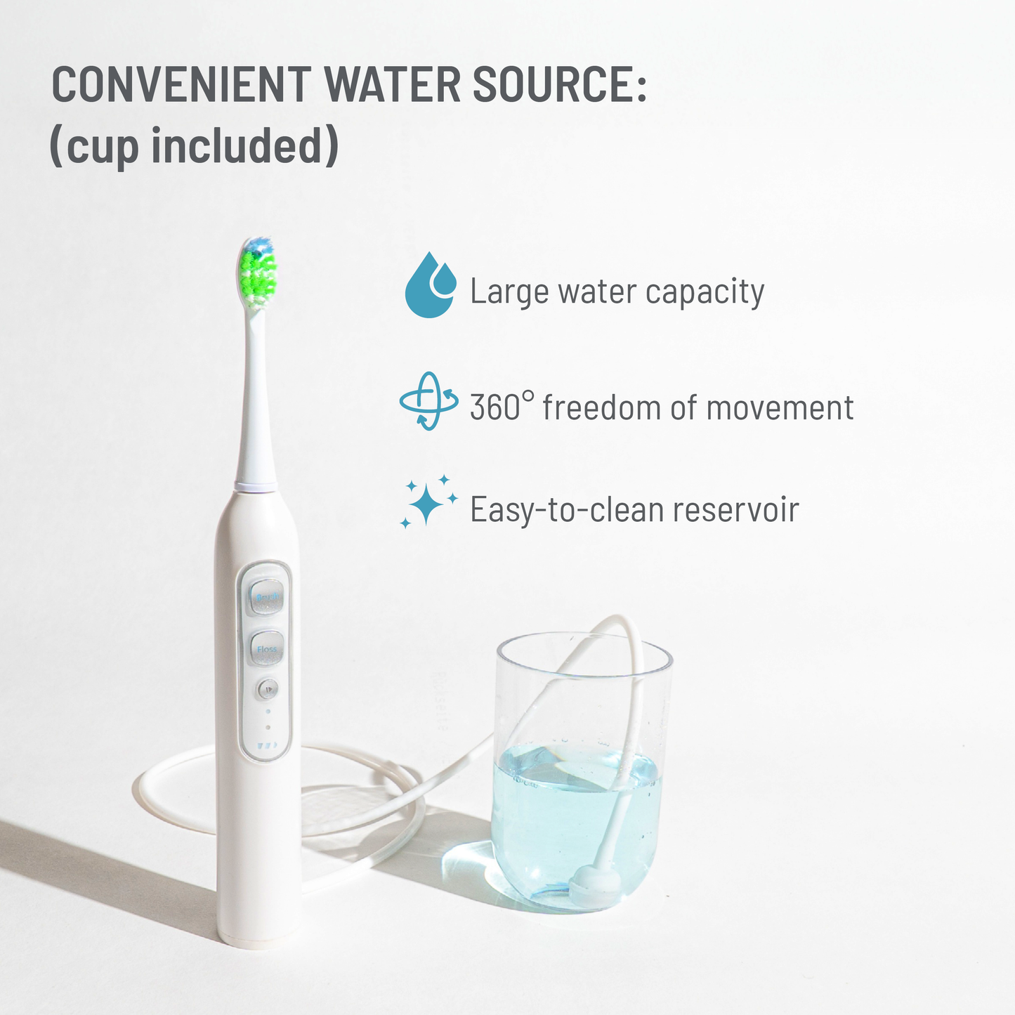 Brosse à dents électrique 3-en-1 : brossage, jet interdentaire, détartrage
