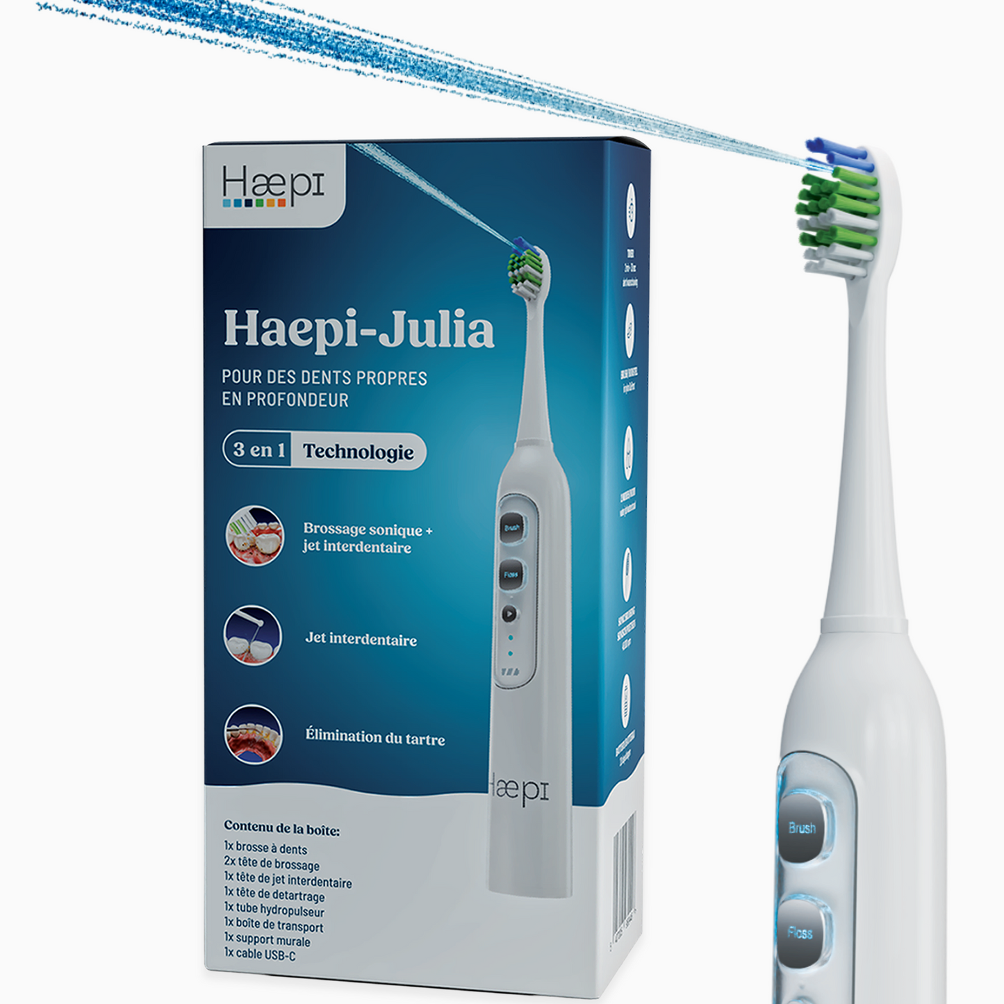 Elektrische 3-in-1-tandenborstel: poetsen, interdentale straal, tandsteenverwijdering