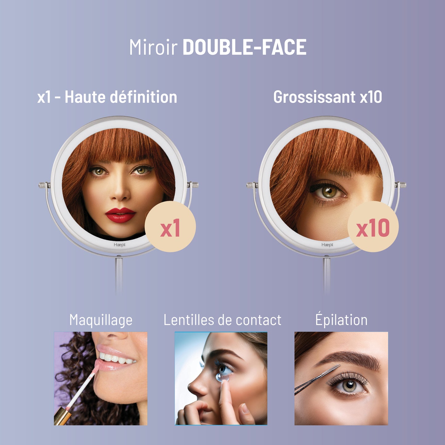 Bella - Make-up Spiegel met krachtige verlichting, oplaadbaar, compact, 10x vergroting, dubbelzijdig