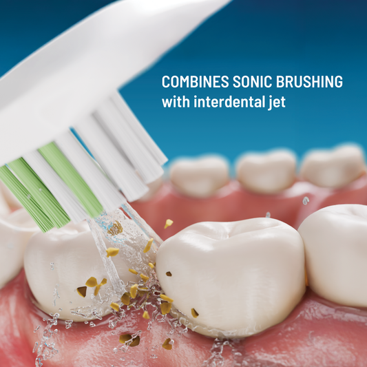3-in-1 electric toothbrush: brushing, interdental jet, tartar removal